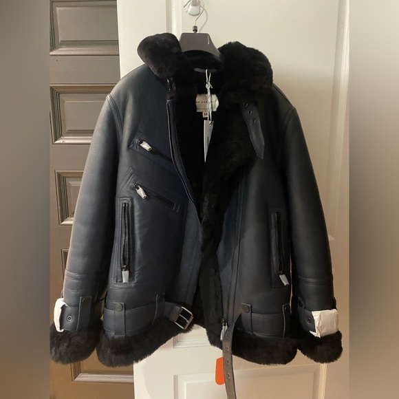 The Arrivals Moya V Navy Shearling jacket NEW WITH TAGS - Picture 2 of 7